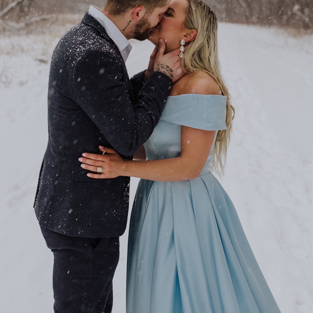 Baby Blue Light Blue Off Shoulder Prom Dress Gown